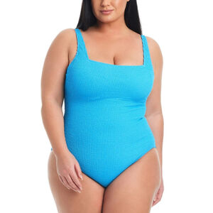 Bleu by Rod Beattie Women's 22W Blue Square-Neck One-Piece Swimsuit NWT